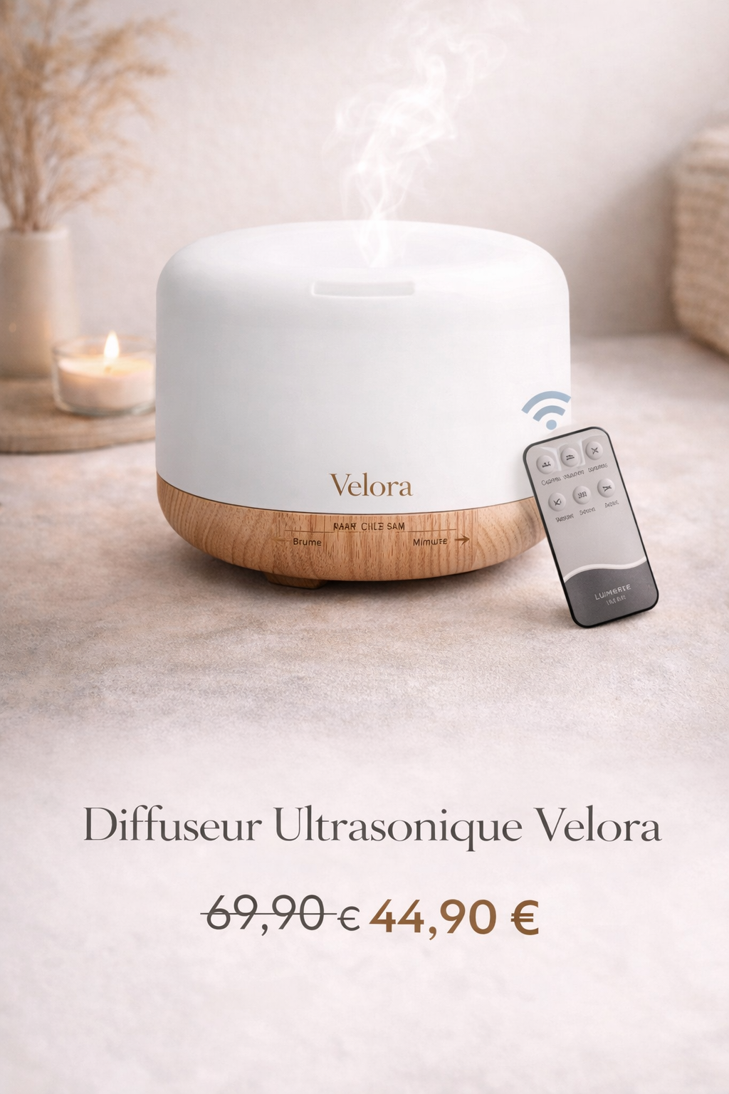 Velora Diffuser – Soothing Mist 500 ml with Remote Control &amp; 7-Color LED